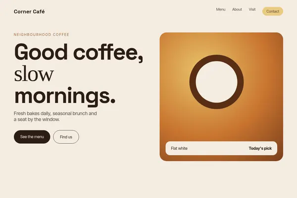 Concept homepage design for Corner Café, a made-up business