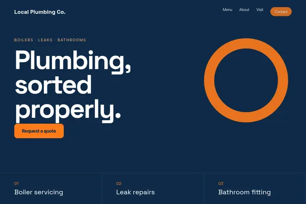 Concept homepage design for Local Plumbing Co., a made-up business