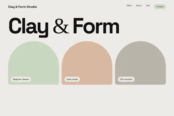 Concept homepage design for Clay & Form Studio, a made-up business