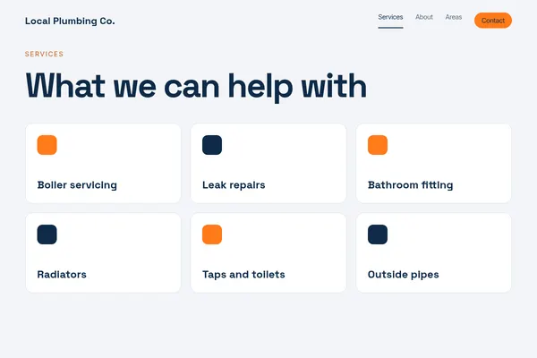 Concept services page for Local Plumbing Co., a made-up business